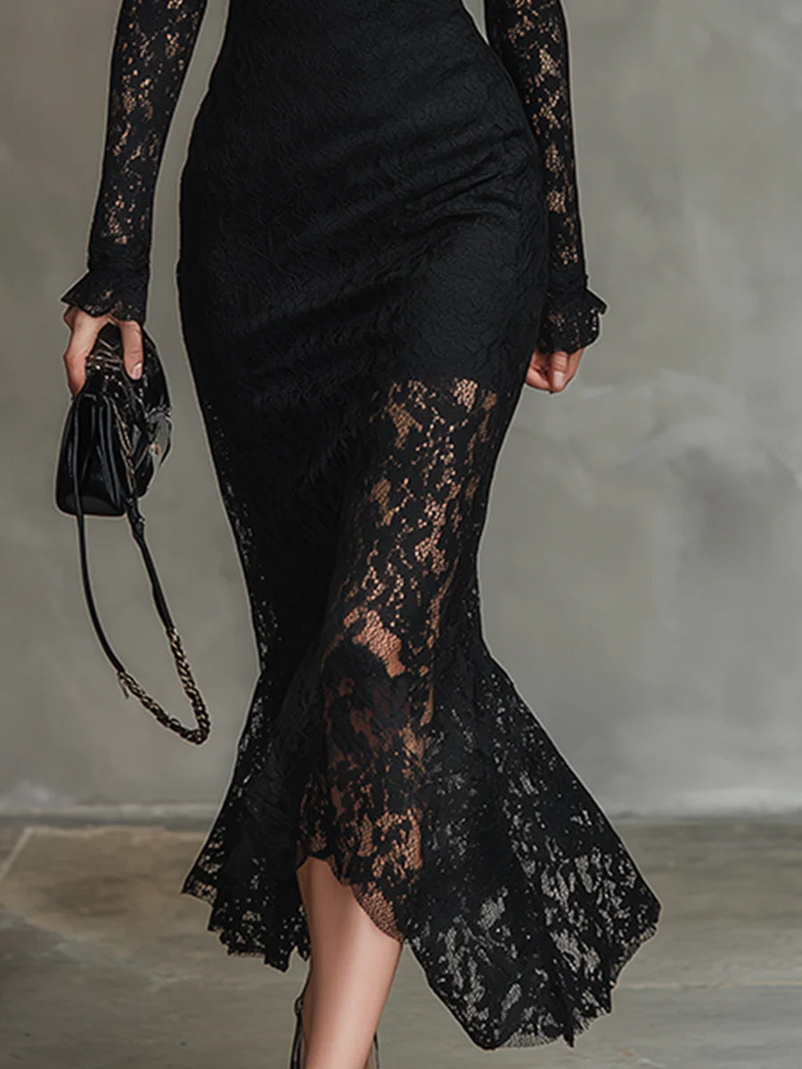 Tereza | Elegantní Maxi Šaty Fishtail z Krajky